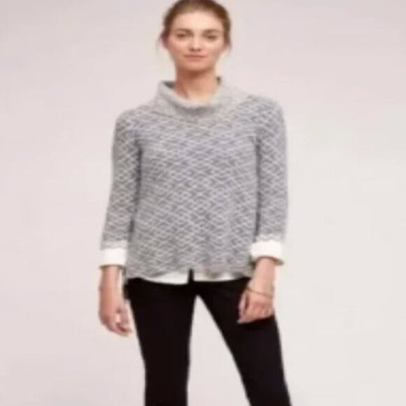 Anthropologie MOTH Fireside Sweater Gray Cream Alpaca Blend Cowlneck Size Small - Picture 10 of 11